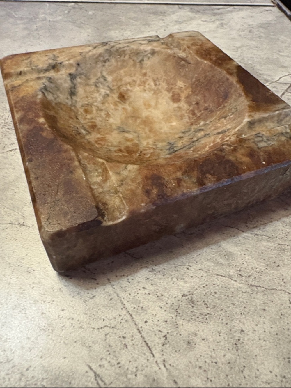 Hand-Carved Stone Ash Tray - Earthy Brown Marble Look Smoking Accessory - Picture 10 of 17